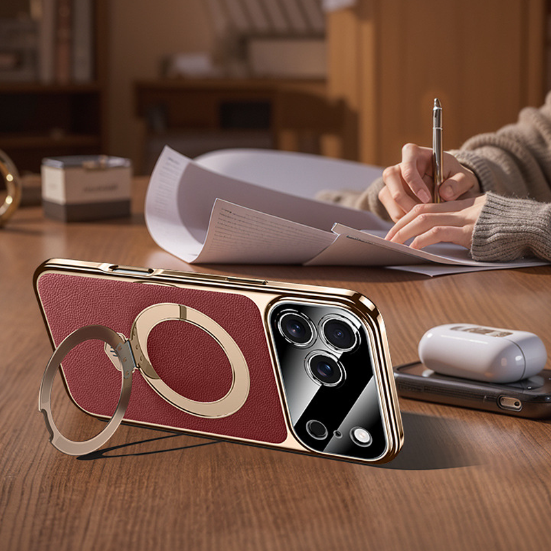 AurumLuxe ProLeather Case – Timeless Texture, Kickstand & MagSafe Support