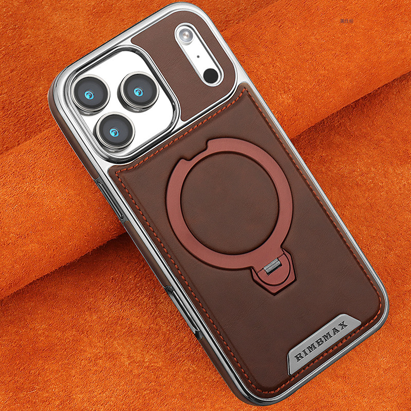 AurumLuxe Leather Kickstand Case – Premium Texture & MagSafe Support
