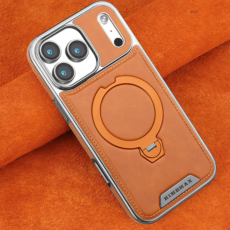 AurumLuxe Leather Kickstand Case – Premium Texture & MagSafe Support