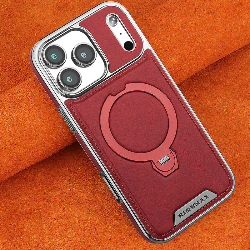 AurumLuxe Leather Kickstand Case – Premium Texture & MagSafe Support