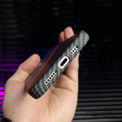 Carbon Fiber MagSafe Compatible iPhone Case with Tri-Color Design