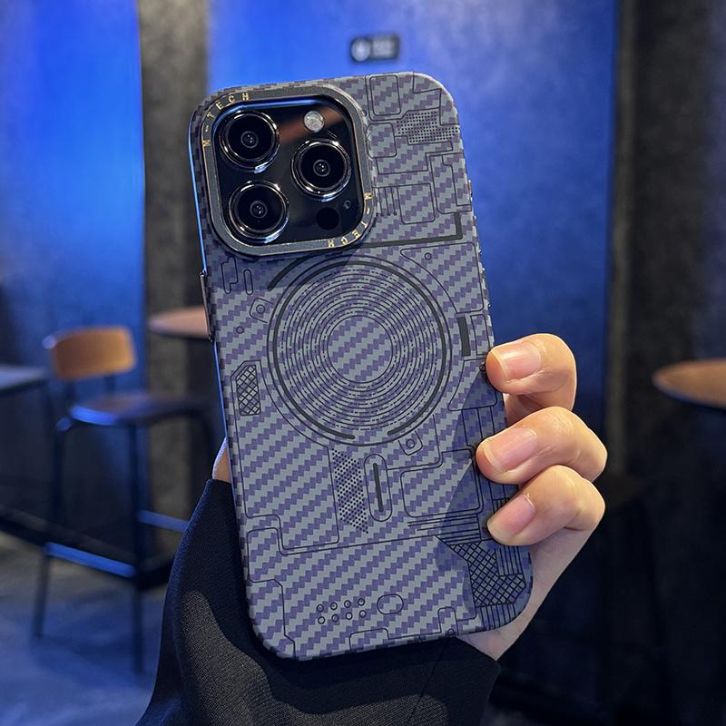 Premium Carbon Fiber Texture Phone Case with Metal Camera Ring Protection and Independent Metal Buttons