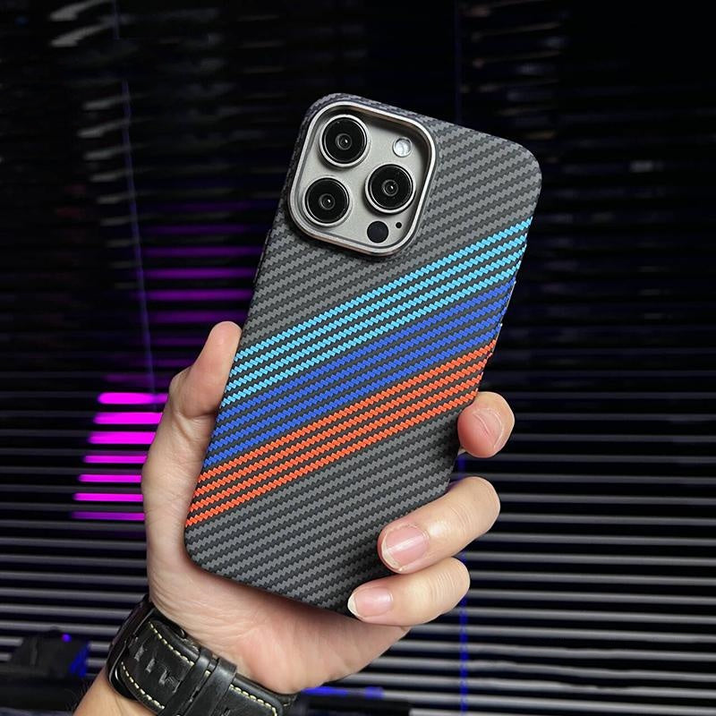 Carbon Fiber MagSafe Compatible iPhone Case with Tri-Color Design