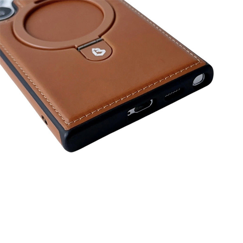 Magnetic Leather Phone Case with Kickstand and Wireless Charging Compatibility