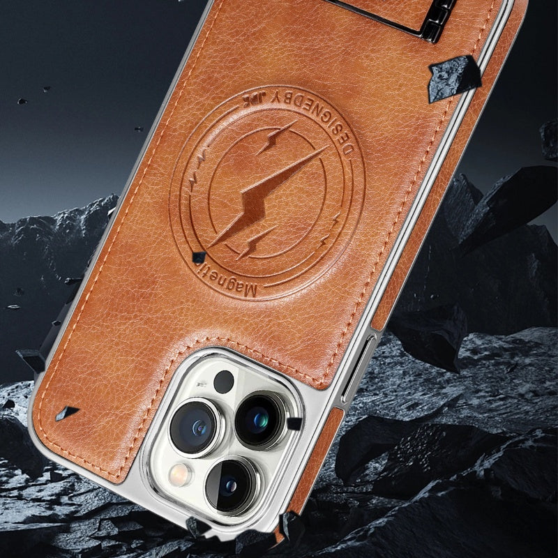 Premium Leather Magnetic Phone Case with Built-in Stand