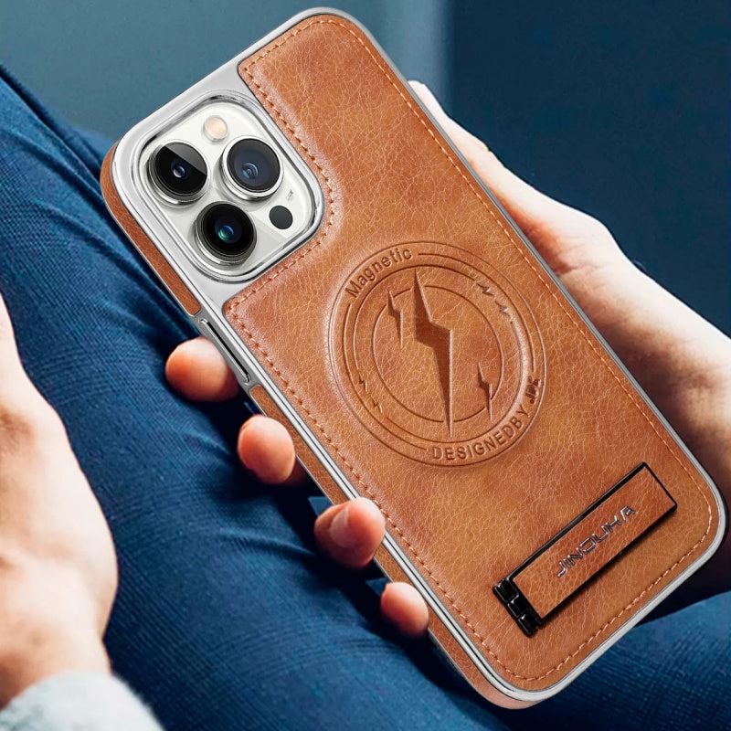 Premium Leather Magnetic Phone Case with Built-in Stand