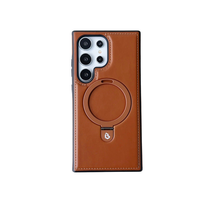 Magnetic Leather Phone Case with Kickstand and Wireless Charging Compatibility