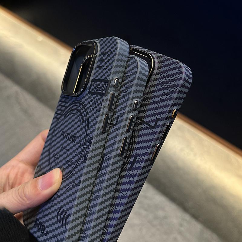 Premium Carbon Fiber Texture Phone Case with Metal Camera Ring Protection and Independent Metal Buttons