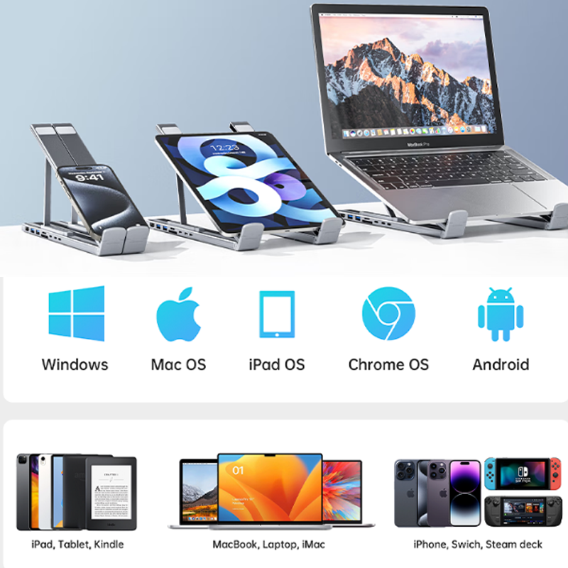 8-in-1 Retractable Laptop Stand Hub – 4K HDMI, USB Ports