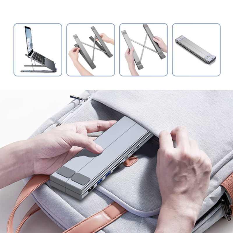 8-in-1 Retractable Laptop Stand Hub – 4K HDMI, USB Ports