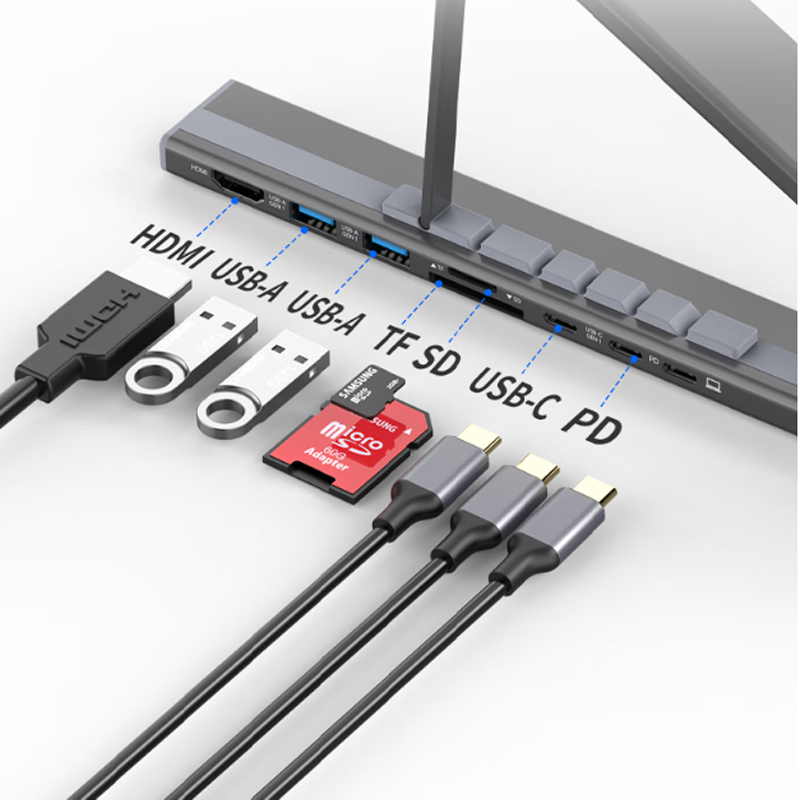 8-in-1 Retractable Laptop Stand Hub – 4K HDMI, USB Ports