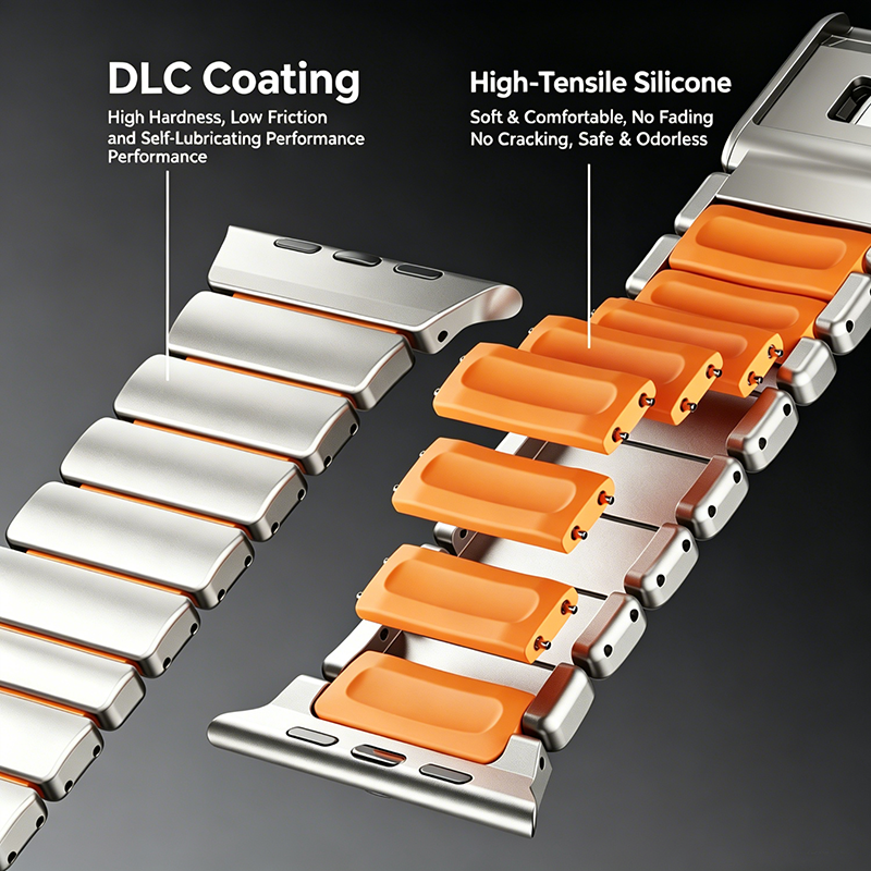 DuraLink™ DLC-Coated Hybrid Apple Watch Band – Metal & Silicone Magnetic Strap