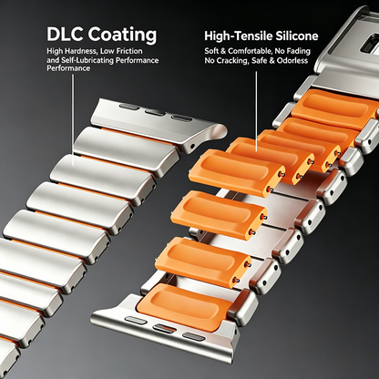 DuraLink™ DLC-Coated Hybrid Apple Watch Band – Metal & Silicone Magnetic Strap