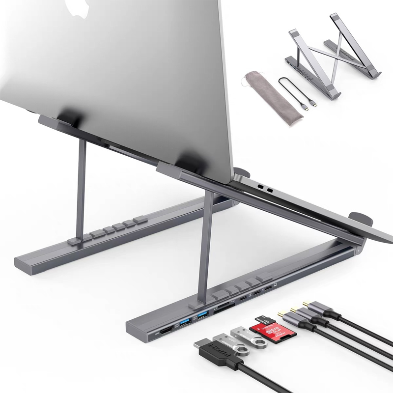 8-in-1 Retractable Laptop Stand Hub – 4K HDMI, USB Ports