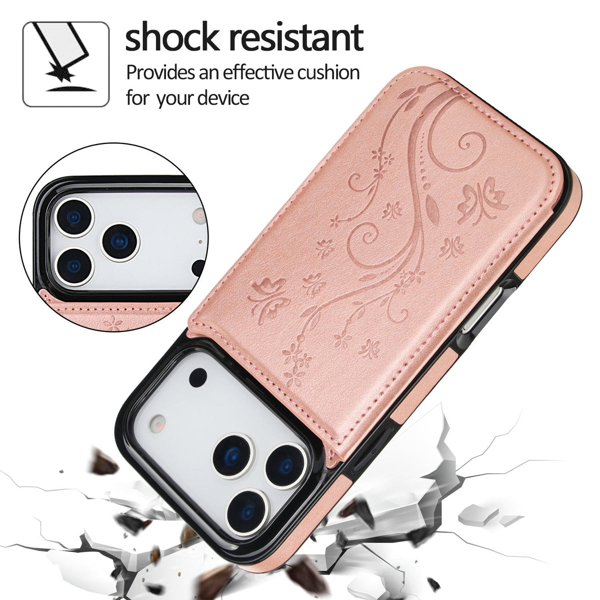 Embossed Butterfly Flower Wallet Case with Card Holder Stand for iPhone