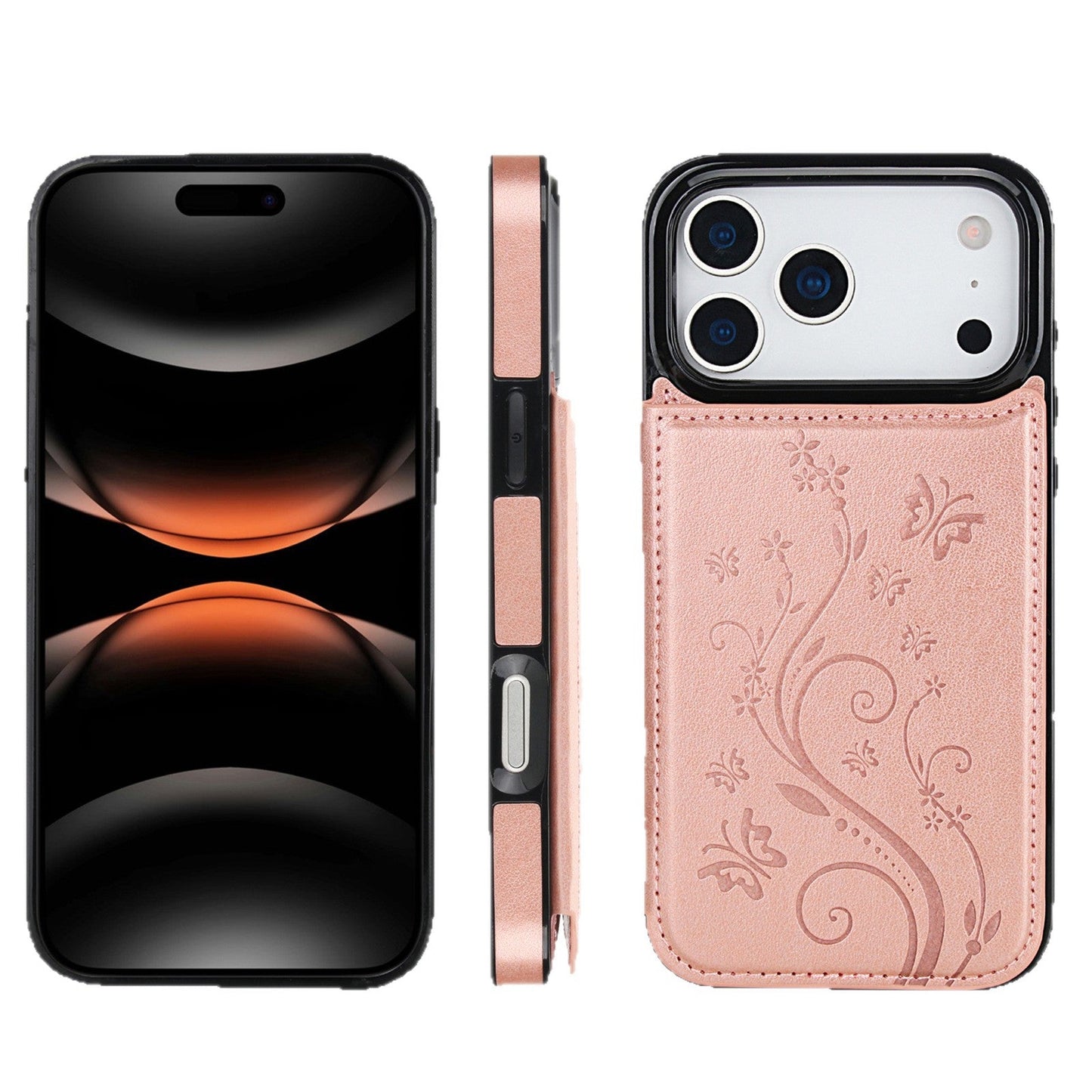 Embossed Butterfly Flower Wallet Case with Card Holder Stand for iPhone