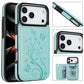 Embossed Butterfly Flower Wallet Case with Card Holder Stand for iPhone
