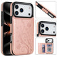 Embossed Butterfly Flower Wallet Case with Card Holder Stand for iPhone