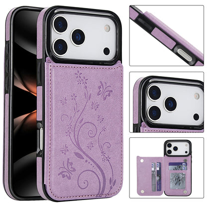 Embossed Butterfly Flower Wallet Case with Card Holder Stand for iPhone