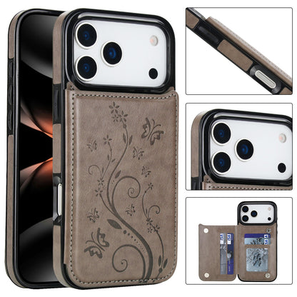 Embossed Butterfly Flower Wallet Case with Card Holder Stand for iPhone