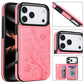 Embossed Butterfly Flower Wallet Case with Card Holder Stand for iPhone