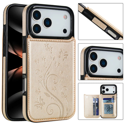 Embossed Butterfly Flower Wallet Case with Card Holder Stand for iPhone
