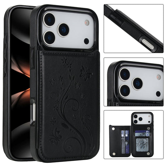 Embossed Butterfly Flower Wallet Case with Card Holder Stand for iPhone