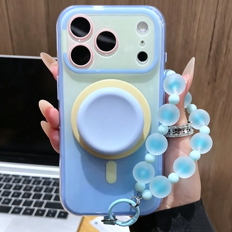 Fashion Gradient Colorblock Magnetic Case with Pop Grip Stand for iPhone