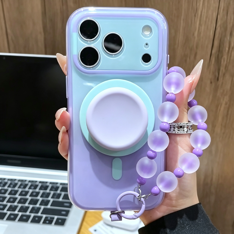 Fashion Gradient Colorblock Magnetic Case with Pop Grip Stand for iPhone