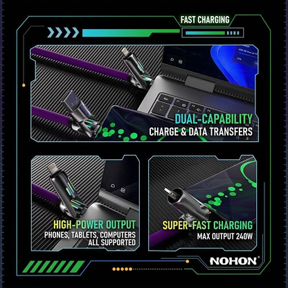 GlowCharge™ 240W Multi-Device Charging Cable – 4-in-1 Design with RGB Glow