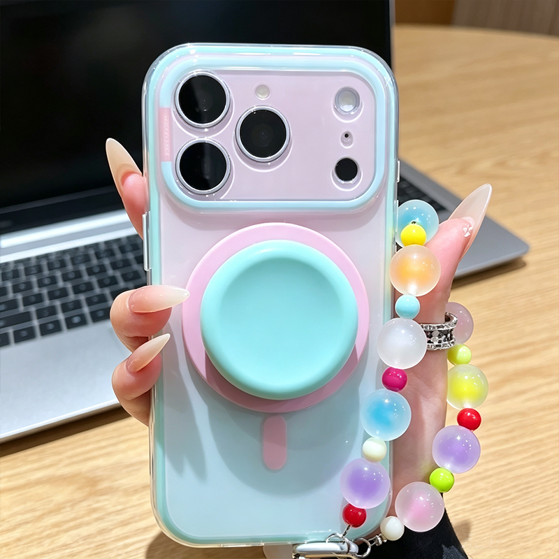 Fashion Gradient Colorblock Magnetic Case with Pop Grip Stand for iPhone