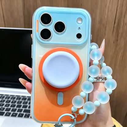 Fashion Gradient Colorblock Magnetic Case with Pop Grip Stand for iPhone