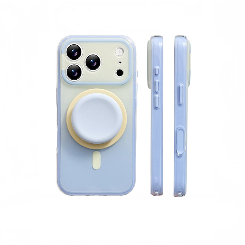 Fashion Gradient Colorblock Magnetic Case with Pop Grip Stand for iPhone