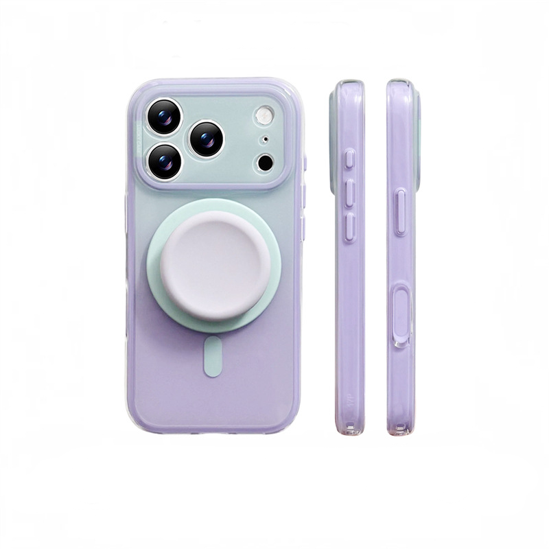 Fashion Gradient Colorblock Magnetic Case with Pop Grip Stand for iPhone