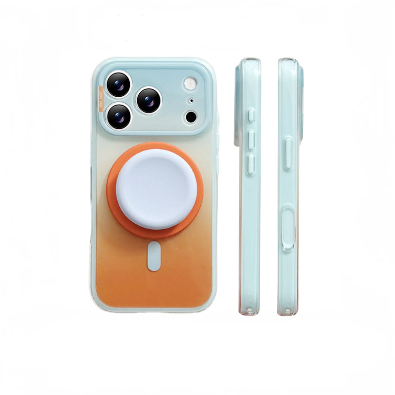Fashion Gradient Colorblock Magnetic Case with Pop Grip Stand for iPhone