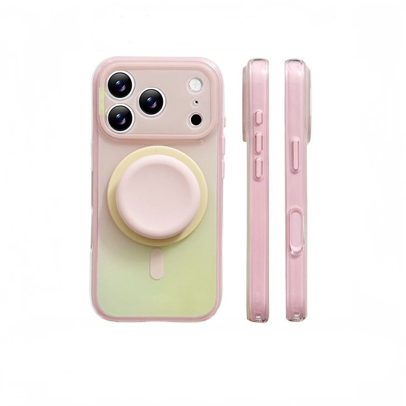 Fashion Gradient Colorblock Magnetic Case with Pop Grip Stand for iPhone