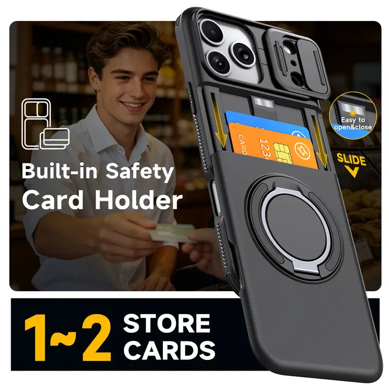 WalletShield Slide Card Holder Case with Magnetic Camera Lens Cover