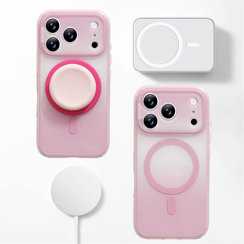 Fashion Gradient Colorblock Magnetic Case with Pop Grip Stand for iPhone