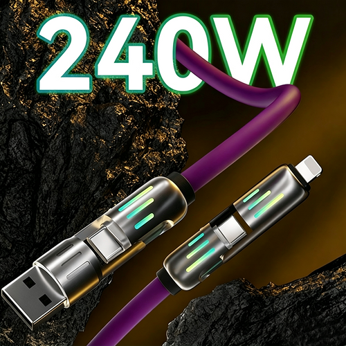 GlowCharge™ 240W Multi-Device Charging Cable – 4-in-1 Design with RGB Glow