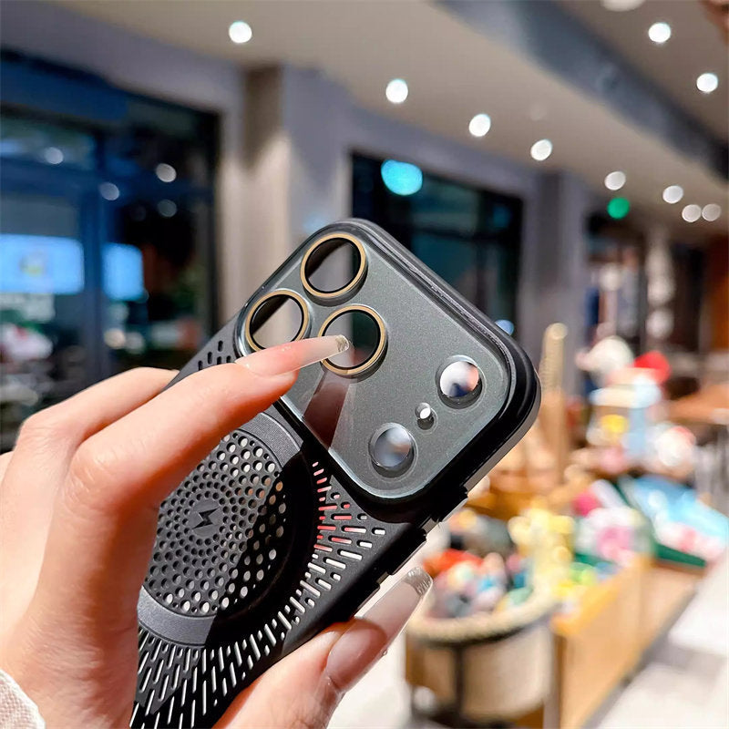 Breathable Mesh Heat Dissipation Magnetic Case with Lens Protector for iPhone