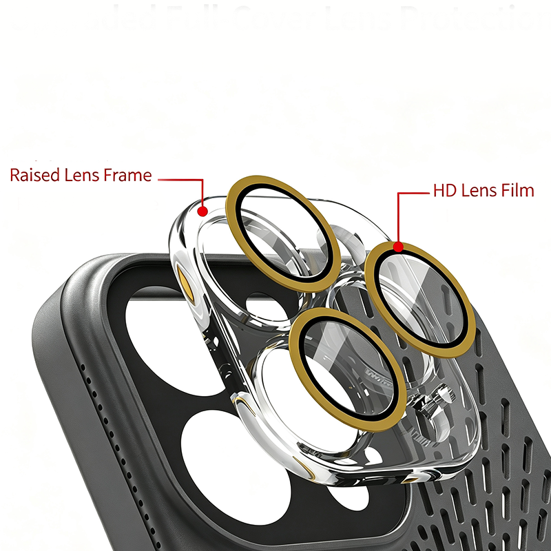 Breathable Mesh Heat Dissipation Magnetic Case with Lens Protector for iPhone