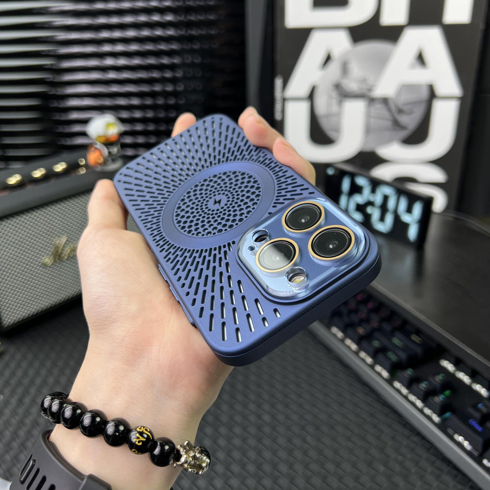 Breathable Mesh Heat Dissipation Magnetic Case with Lens Protector for iPhone