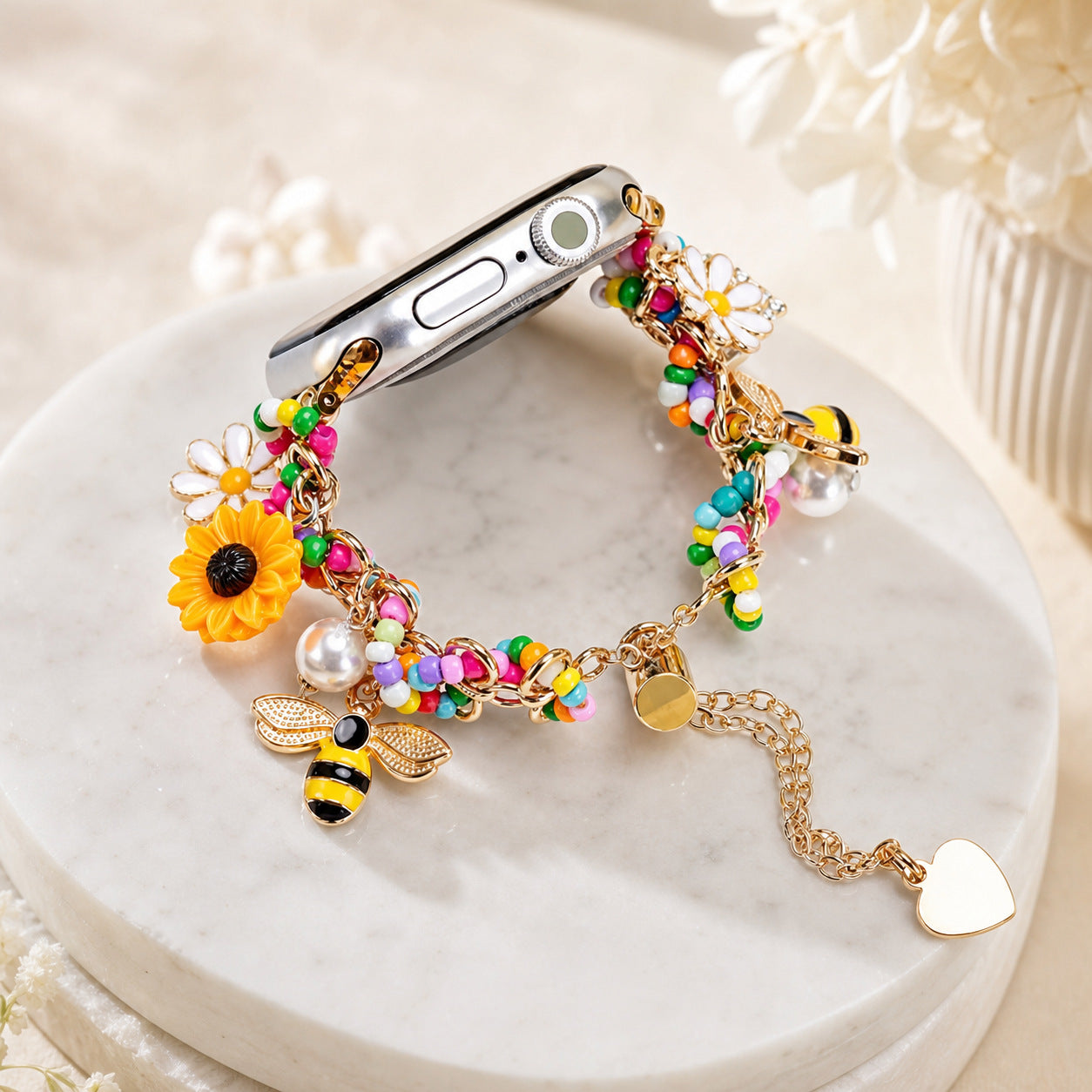 DopaCharm™ Beaded Charm Bracelet Band – Compatible with Apple Watch Series 1–11
