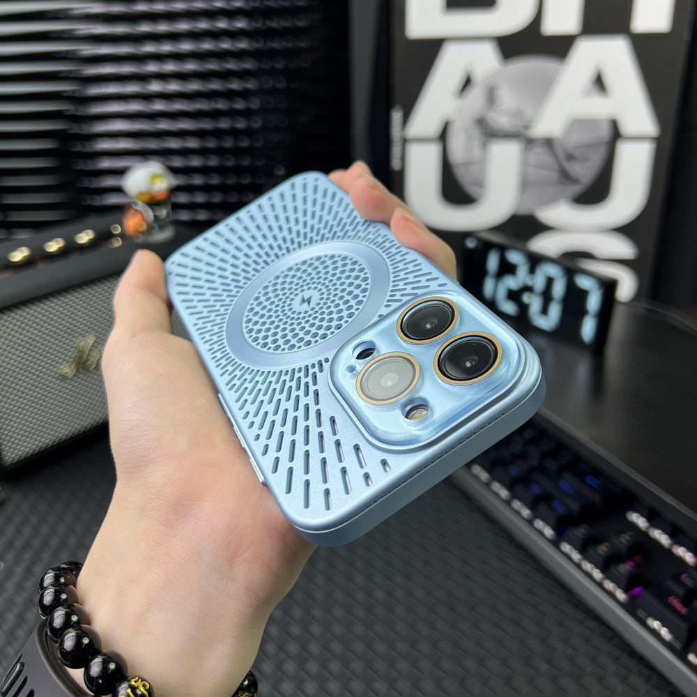 Breathable Mesh Heat Dissipation Magnetic Case with Lens Protector for iPhone