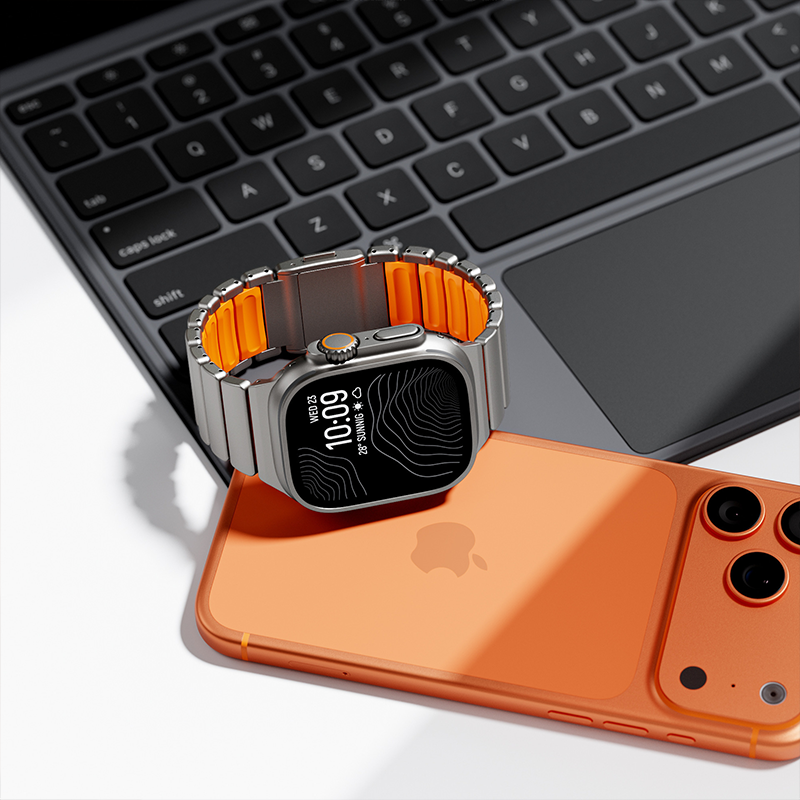 DuraLink™ DLC-Coated Hybrid Apple Watch Band – Metal & Silicone Magnetic Strap