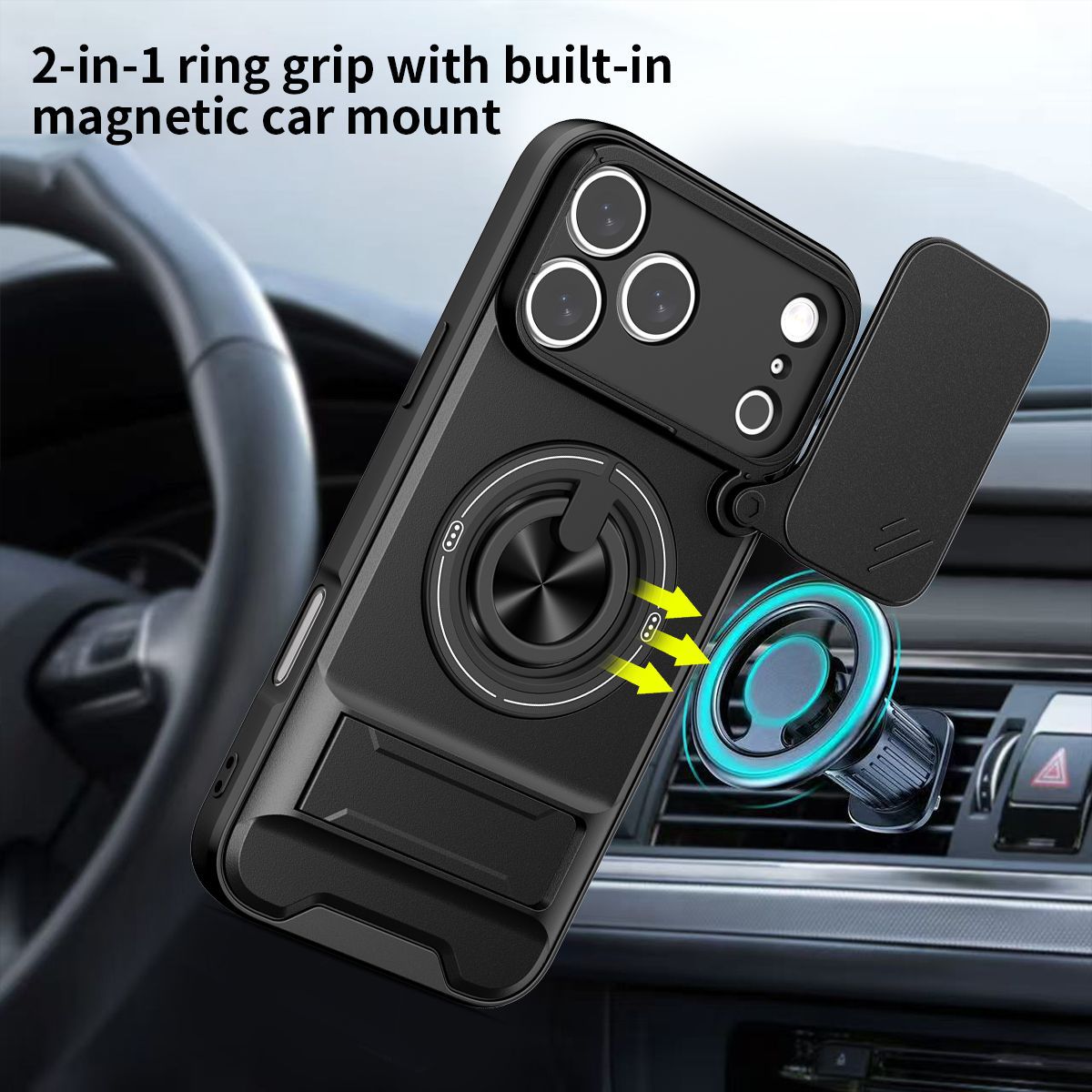 ArmorShield™ 4-in-1 Magnetic Case with Sliding Lens Cover for iPhone