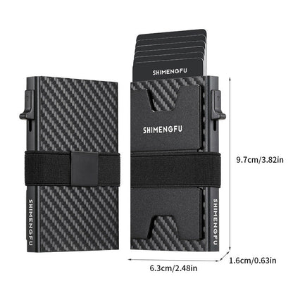 SHIMENGFU Carbon Minimalist Wallet — RFID-Blocking Aluminum Metal Card Holder with Trigger Ejection