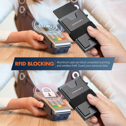 SHIMENGFU Carbon Minimalist Wallet — RFID-Blocking Aluminum Metal Card Holder with Trigger Ejection