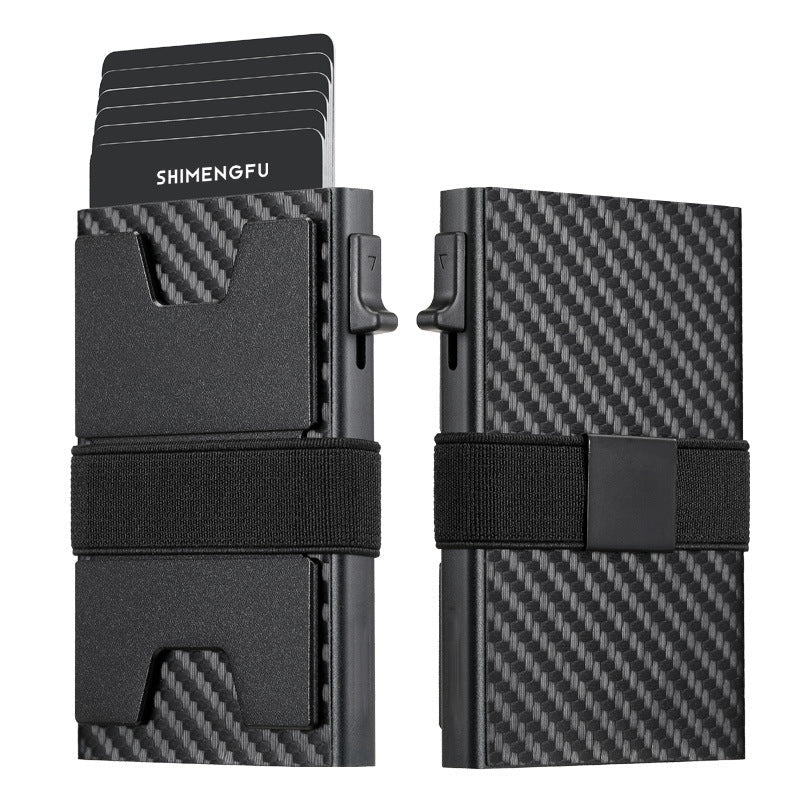 SHIMENGFU Carbon Minimalist Wallet — RFID-Blocking Aluminum Metal Card Holder with Trigger Ejection