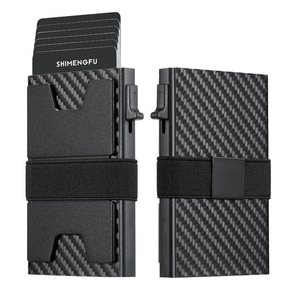 SHIMENGFU Carbon Minimalist Wallet — RFID-Blocking Aluminum Metal Card Holder with Trigger Ejection